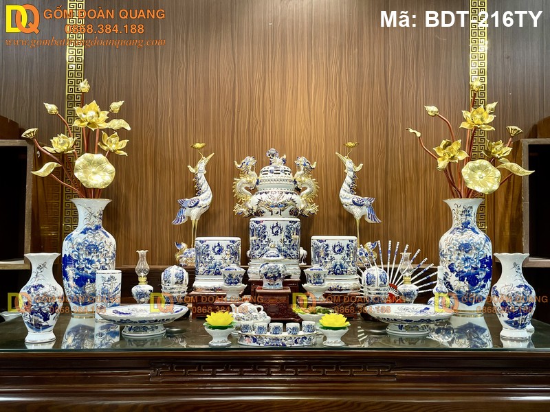 Bộ đồ thờ sứ Bát Tràng thuần khiết mã BDT-216TY