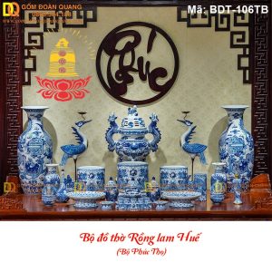 Bộ đồ thờ sứ Bát Tràng trang nhã thanh lịch mã BDT-106TB