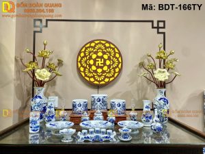 Bộ đồ thờ sứ Bát Tràng vẽ tay mã BDT-166TY