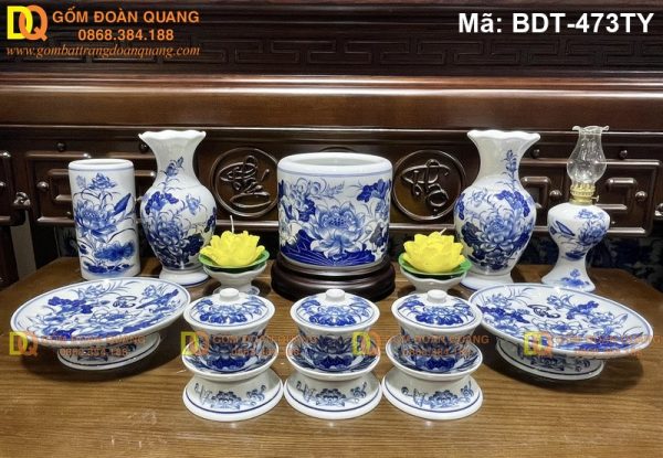 Bộ đồ thờ sứ gốm thủ công vẽ tay mã BDT-473TY