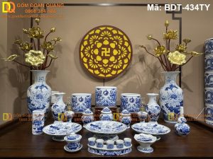 Bộ đồ thờ sứ họa tiết Rồng-Sen đẹp mã BDT-434TY