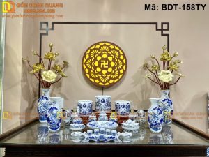 Bộ đồ thờ sứ men bóng sang trọng mã BDT-158TY