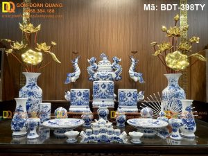 Bộ đồ thờ sứ men lam truyền thống tinh xảo mã BDT-398TY
