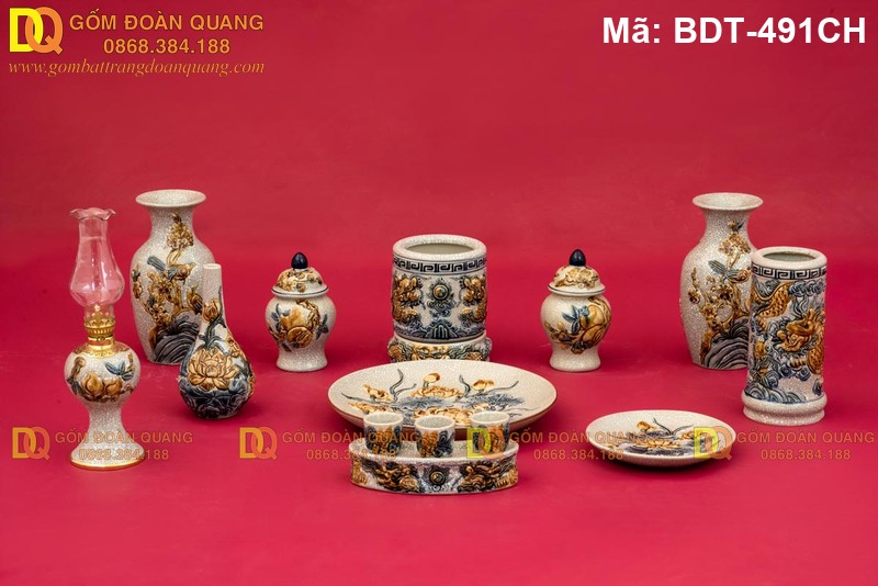 Bộ thờ Bát Tràng cao cấp đắp nổi mã BDT-491CH - Ảnh 2
