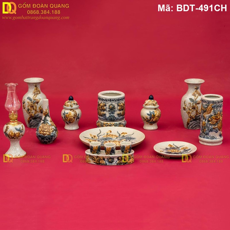 Bộ thờ Bát Tràng cao cấp đắp nổi mã BDT-491CH