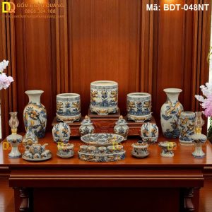 Đồ thờ bằng gốm Bát Tràng bền đẹp bộ đầy đủ mã BDT-048NT