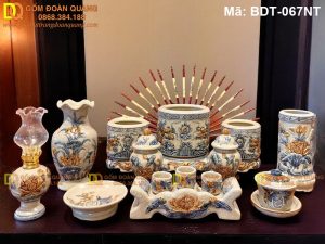 Đồ thờ bằng gốm Bát Tràng bộ 3 bát hương BDT-067NT