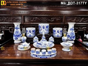 Đồ thờ bằng gốm Bát Tràng bộ cho bàn thờ 1,75 mét mã BDT-317TY