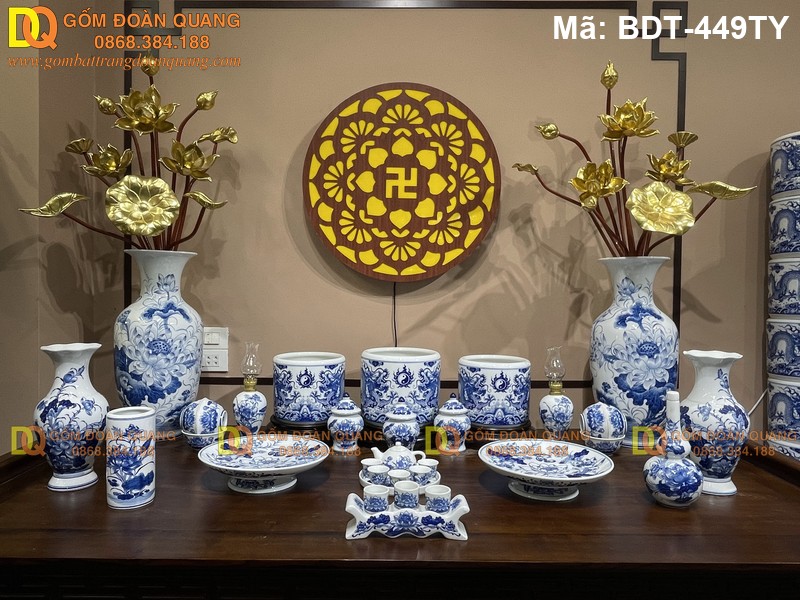 Đồ thờ bằng gốm sứ men lam truyền thống mã BDT-449TY