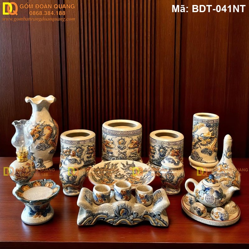 Đồ thờ bằng sứ Bát Tràng men rạn đắp nổi mã BDT-041NT - Ảnh 2