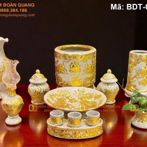 Đồ thờ Bát Tràng 1 bát nhang mạ vàng cảnh Rồng mã BDT-021NT