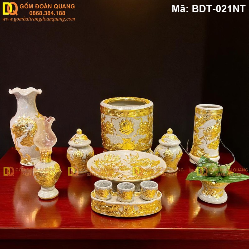 Đồ thờ Bát Tràng 1 bát nhang mạ vàng cảnh Rồng mã BDT-021NT - Ảnh 2