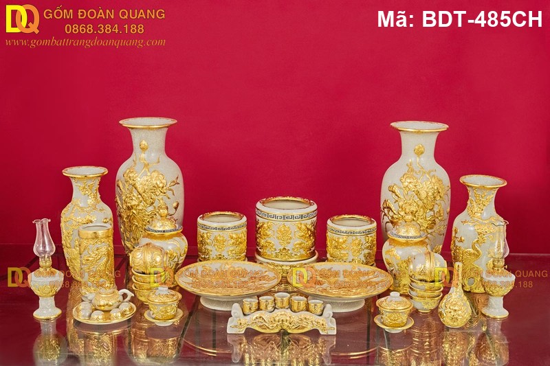 Đồ thờ Bát Tràng cao cấp mạ vàng mã BDT-485CH - Ảnh 2