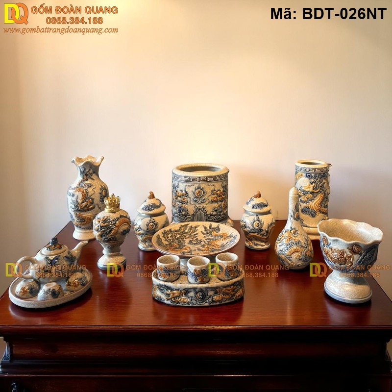 Đồ thờ Bát Tràng men rạn đắp nổi cao cấp mã BDT-026NT - Ảnh 2