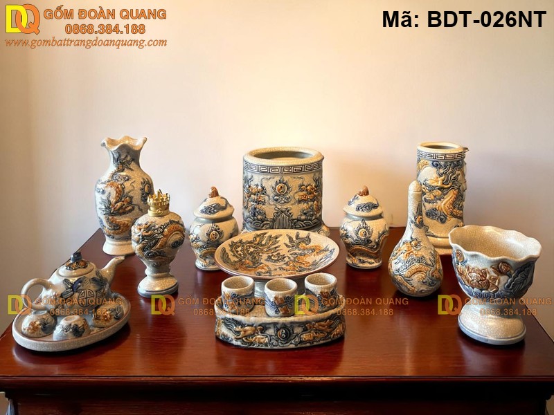 Đồ thờ Bát Tràng men rạn đắp nổi cao cấp mã BDT-026NT