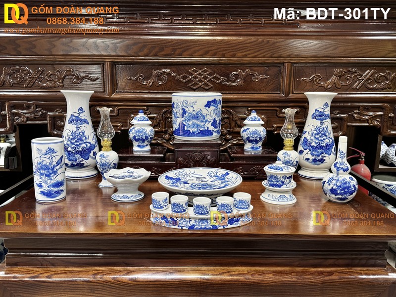 Đồ thờ cúng bằng gốm sứ Bát Tràng bộ cơ bản mã BDT-301TY