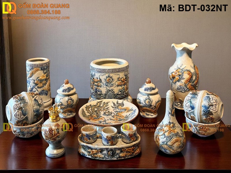 Dồ thờ cúng bằng gốm sứ Bát Tràng bộ Rồng 1 Bát hương mã BDT-032NT