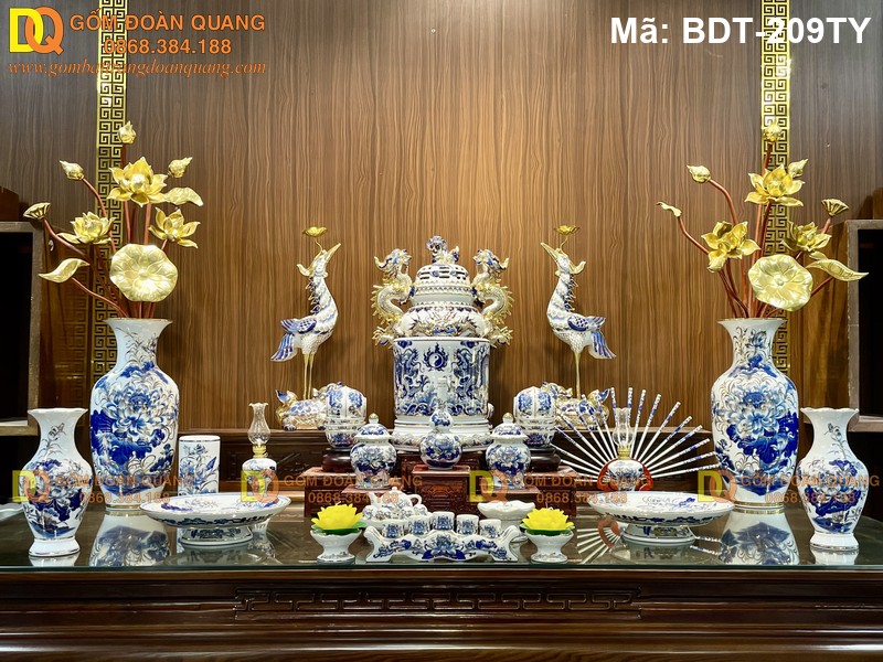 Đồ thờ cúng bằng sứ men ngọc sang trọng mã BDT-209TY