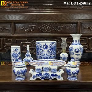 Đồ thờ cúng Bát Tràng men lam tinh tế mã BDT-246TY