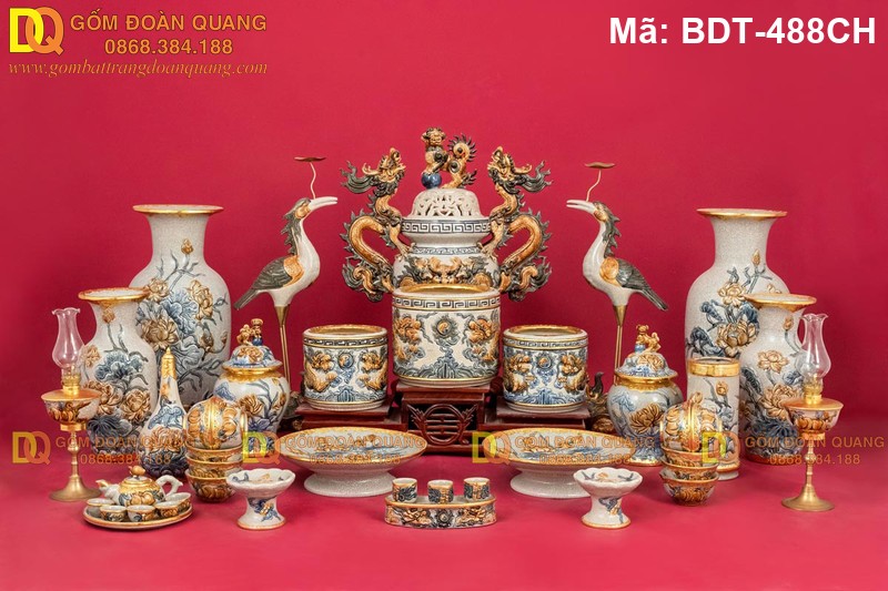 Đồ thờ cúng gia tiên Bát Tràng bộ đầy đủ mã BDT-488CH - Ảnh 2