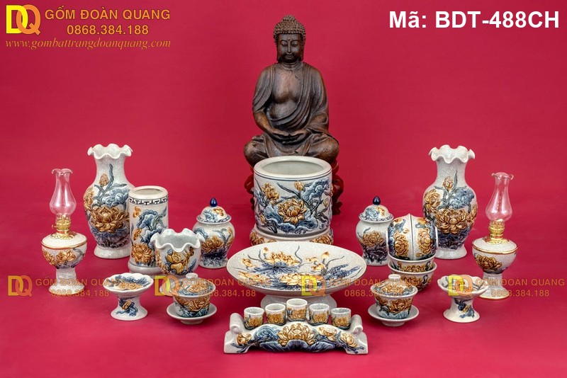 Đồ thờ cúng gia tiên Bát Tràng bộ đầy đủ mã BDT-488CH - Ảnh 3