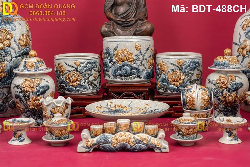 Đồ thờ cúng gia tiên Bát Tràng bộ đầy đủ mã BDT-488CH - Ảnh 5