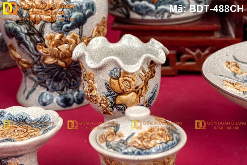 Đồ thờ cúng gia tiên Bát Tràng bộ đầy đủ mã BDT-488CH - Ảnh 7