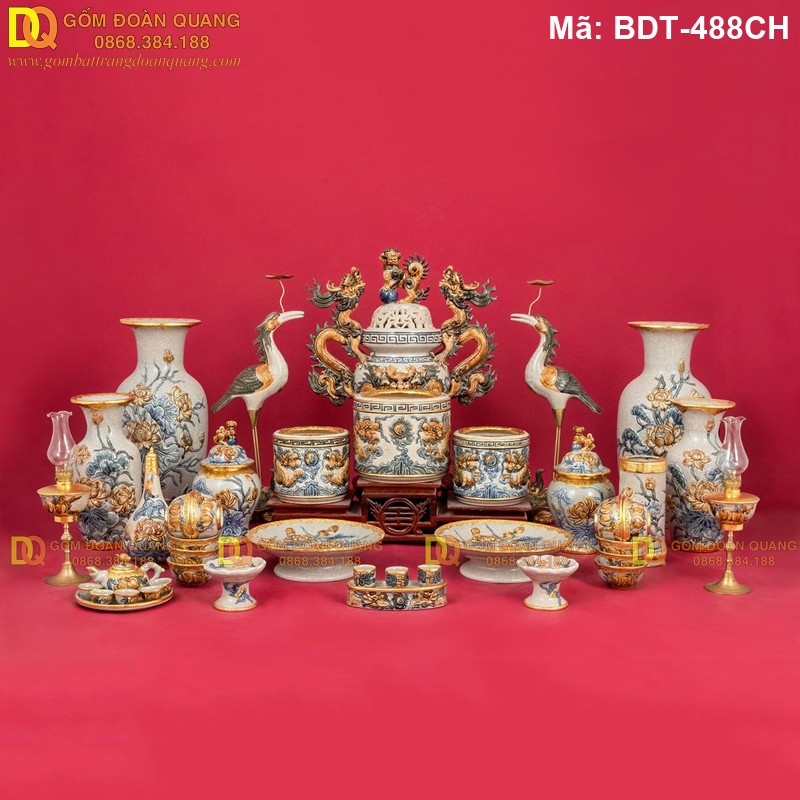 Đồ thờ cúng gia tiên Bát Tràng bộ đầy đủ mã BDT-488CH