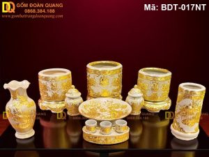 Đồ thờ cúng gia tiên mạ vàng cao cấp bộ 3 bát hương mã BDT-017NT