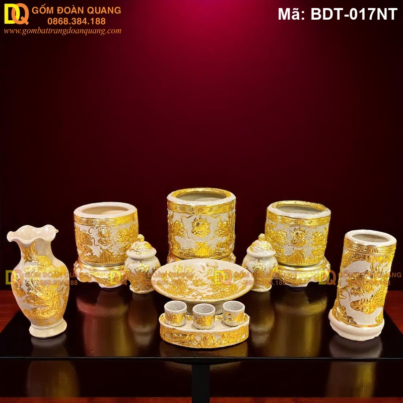 Đồ thờ cúng gia tiên mạ vàng cao cấp bộ 3 bát hương mã BDT-017NT - Ảnh 2