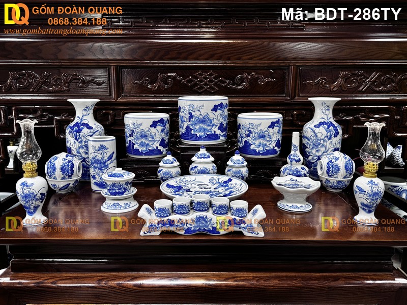 Đồ thờ cúng gia tiên men lam bộ đầy đủ mã BDT-286TY