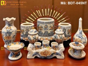 Đồ thờ cúng gốm sứ Bát Tràng bộ 3 bát hương Rồng mã BDT-045NT