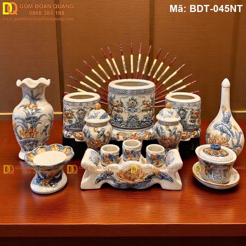 Đồ thờ cúng gốm sứ Bát Tràng bộ 3 bát hương Rồng mã BDT-045NT - Ảnh 2