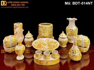 Đồ thờ gia tiên mạ vàng cảnh Rồng 1 bát hương mã BDT-014NT