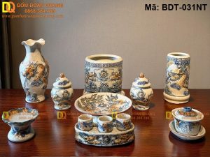 Đồ thờ gốm Bát Tràng cao cấp bộ đắp Rồng 1 bát hương mã BDT-031NT