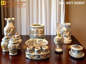 Đồ thờ gốm sứ Bát Tràng đẹp sắp bộ 1 bát nhang mã BDT-028NT