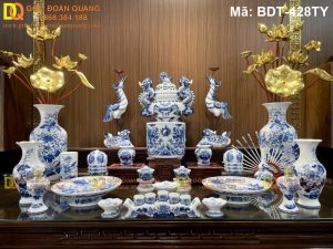 Đồ thờ gốm sứ Bát Tràng họa tiết Rồng - Sen mã BDT-428TY