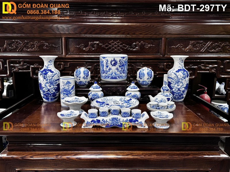 Đồ thờ gốm sứ Bát Tràng men lam cao cấp mã BDT-297TY
