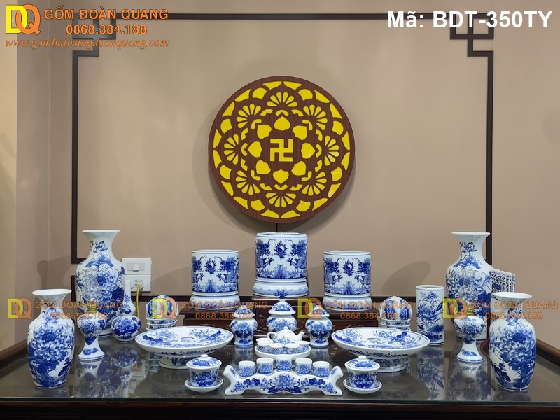 Đồ thờ gốm sứ cao cấp men lam mã BDT-350TY