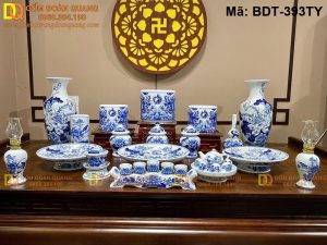 Đồ thờ sứ Bát Tràng men lam vẽ tay mã BDT-393TY