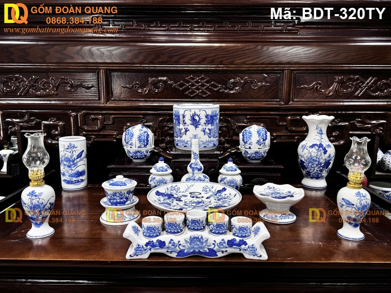Đồ thờ sứ Bát Tràng men xanh lam mã BDT-320TY