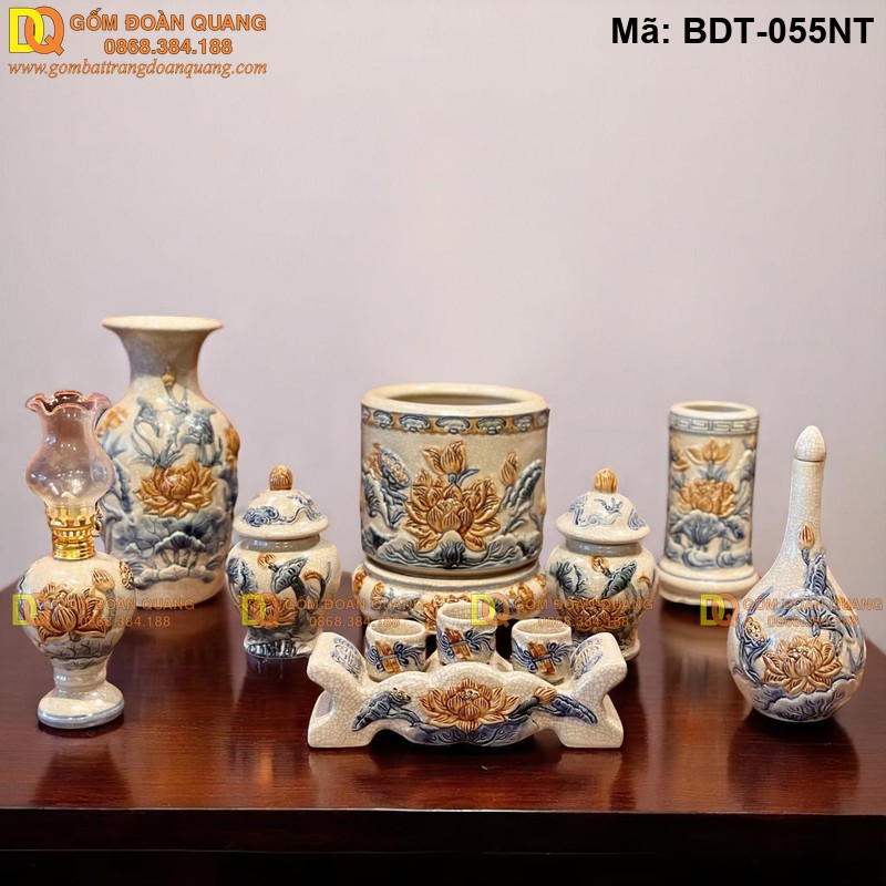 Giá bộ đồ thờ Bát Tràng mới nhất tại xưởng Gốm Đoàn Quang mã BDT-055NT - Ảnh 2