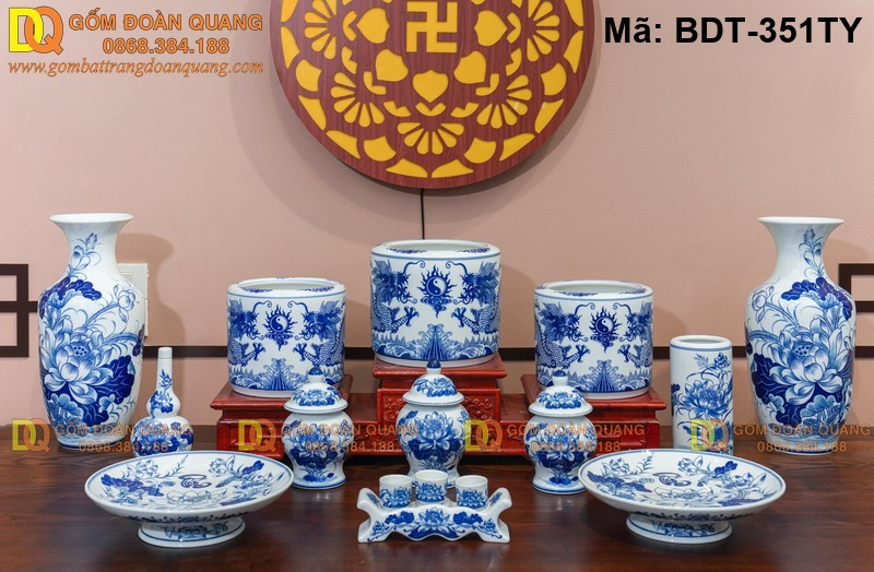 Giá bộ đồ thờ gốm Bát Tràng mới nhất mã BDT-351TY