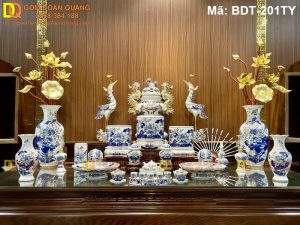 Giá bộ đồ thờ gốm sứ Bát Tràng mới nhất mã BDT-201TY