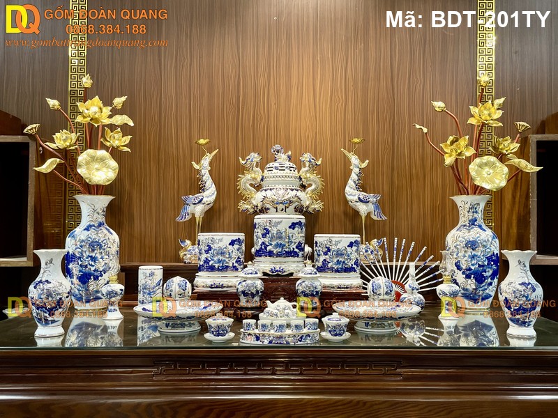 Giá bộ đồ thờ gốm sứ Bát Tràng mới nhất mã BDT-201TY