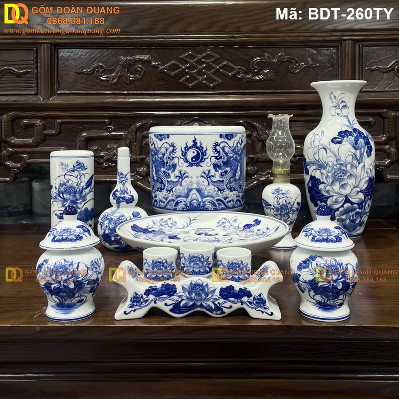 Giá bộ đồ thờ gốm sứ Bát Tràng mới nhất mã BDT-260TY