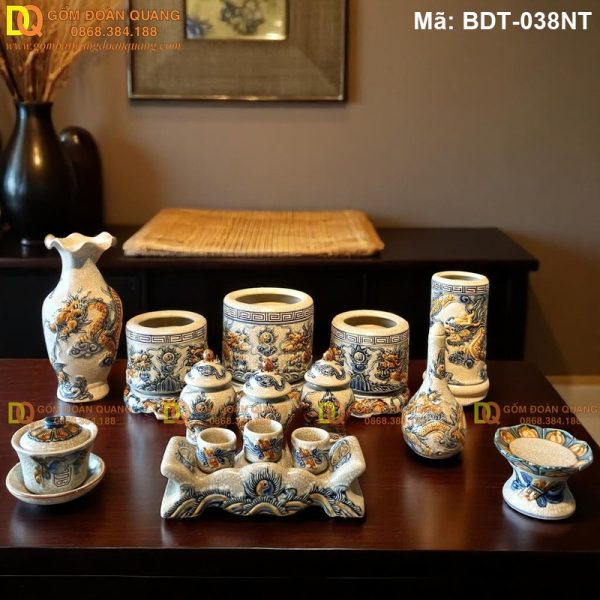 Giá bộ đồ thờ gốm sứ Bát Tràng tại Gốm Đoàn Quang mã BDT-038NT - Ảnh 2