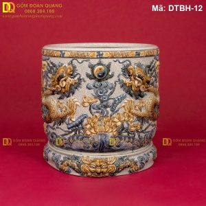 Mẫu bát hương đẹp hàng kỹ đắp nổi Rồng mã DTBH-12
