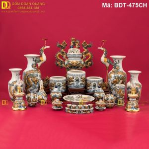 Mẫu bộ đồ thờ gia tiên gốm đẹp Bát Tràng mã BDT-475CH