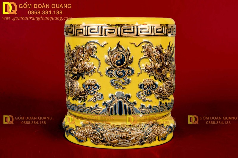 Bát hương men vàng Hoàng kim mạ vàng